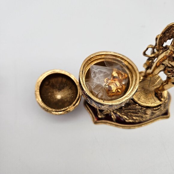 Edgar Berebi Gold Cherub Figurine Egg Trinket Box w/Comedy Tragedy Mask Pendant - Picture 6 of 12